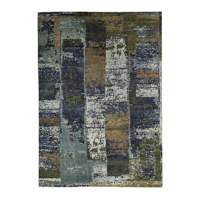 Hand-Knotted High-Quality Brown, Blue, and Green Area Rug
