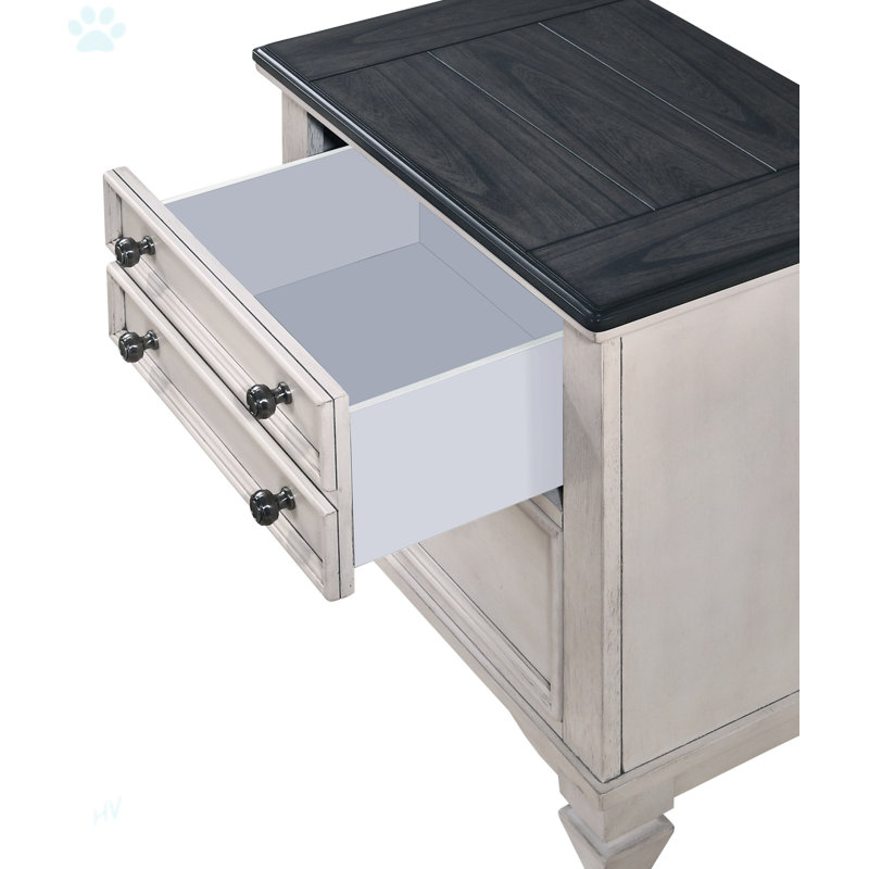 Two-Tone White and Black Wooden 2-Drawer Nightstand