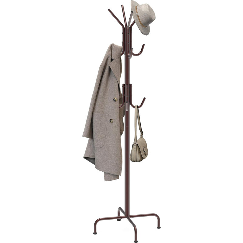Standing Coat And Hat Hanger Organizer Rack, 12 Hooks Turquoise, Bronze