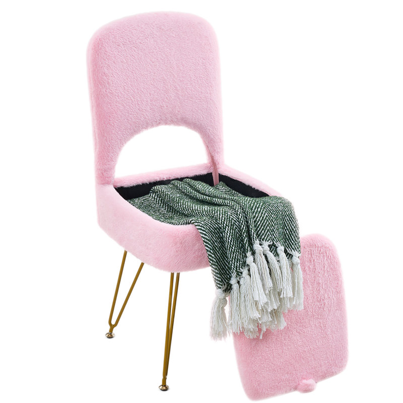 Modern Luxury Vanity Chair with Storage & Folding Backrest, Pink