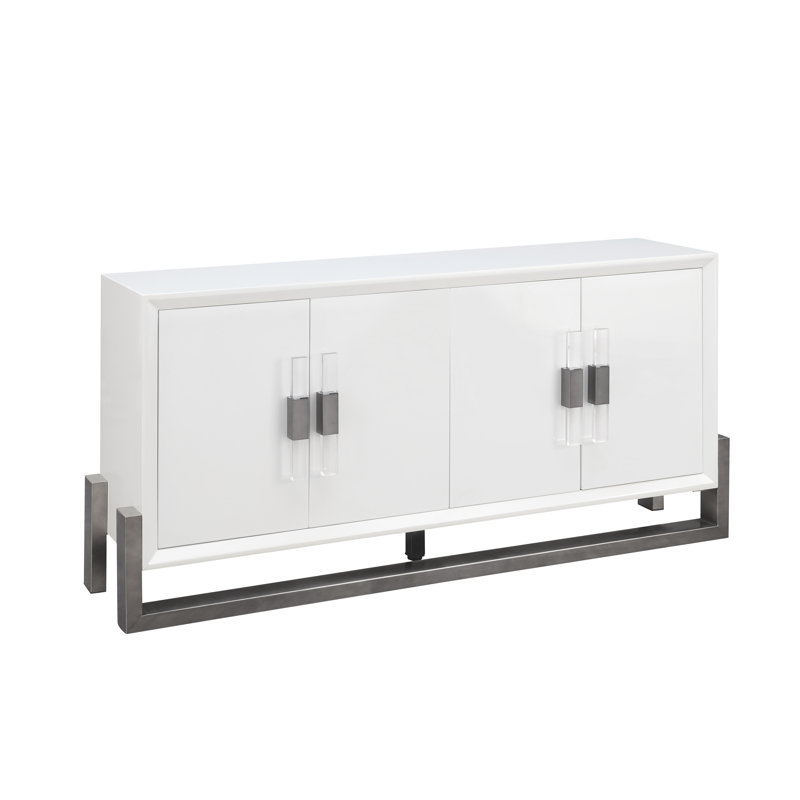 White Four Door Credenza with Stainless Steel Base