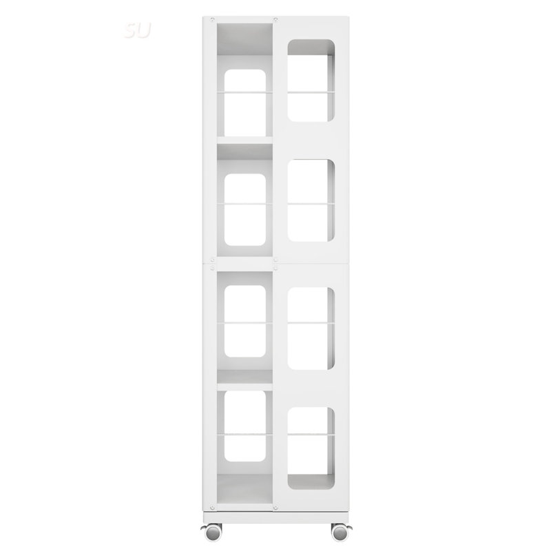 4-Tier All-Steel Rotating Bookshelf With 360° Wheels, Large Size Sturdy & Spacious Book Rack, Easy Assembly, White
