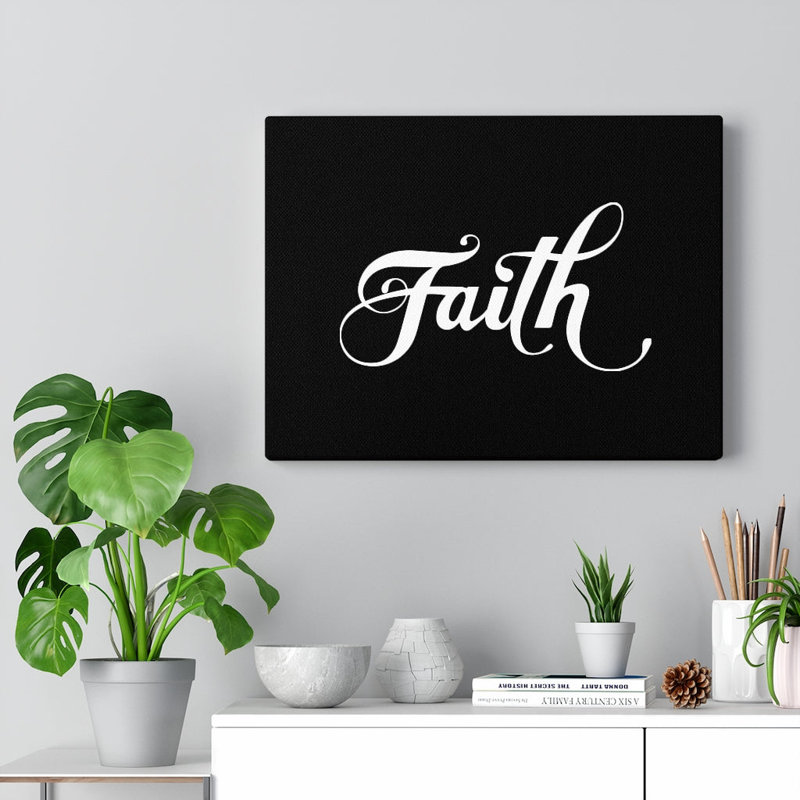 Faith Cursive White - Wrapped Canvas Print, 46cm H x 61cm W