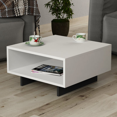 Sled Coffee Table with Storage Modern Square Design with Open Compartment