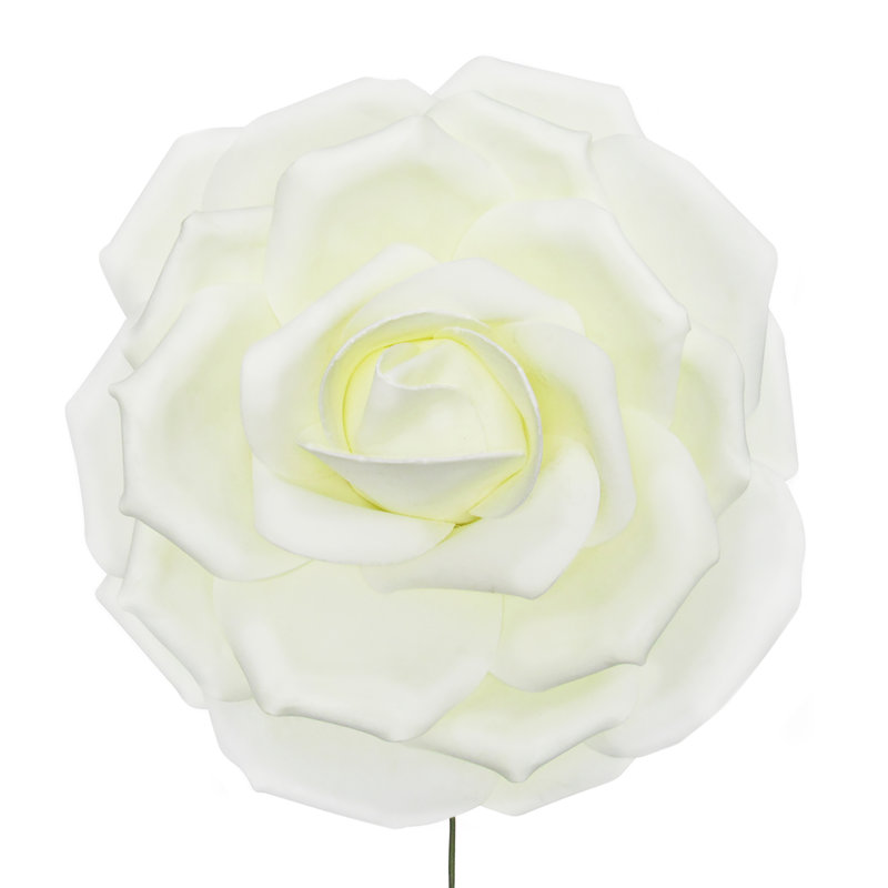 Grande tige rose en mousse, Blanc crème, H 12 po x l 12 po x p 6 po