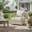 Fauteuil club d'extérieur pivotant en bois, finition blanc clair avec coussin beige-1034844270