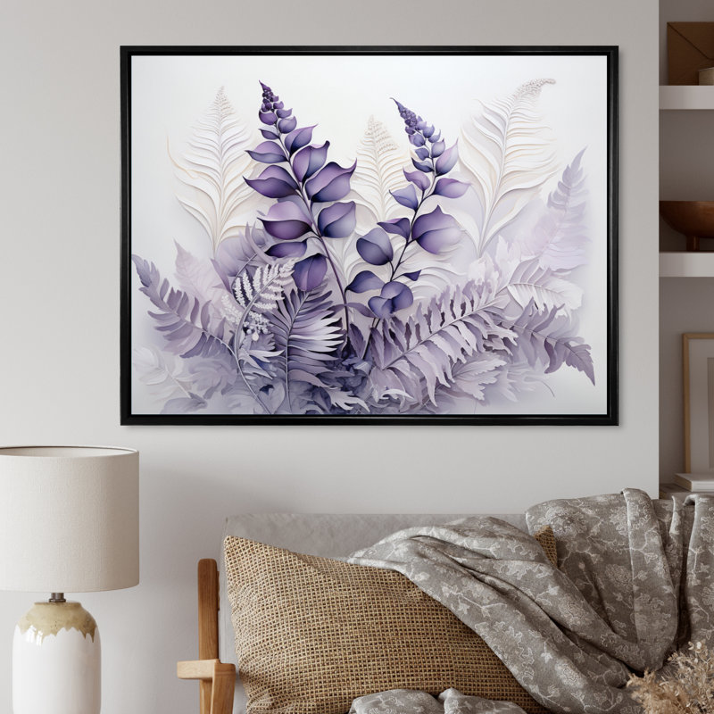 Ferns Violet Dream I - imprimé, Cadre flottant noir, H 12 po x l 20 po x P 1 po