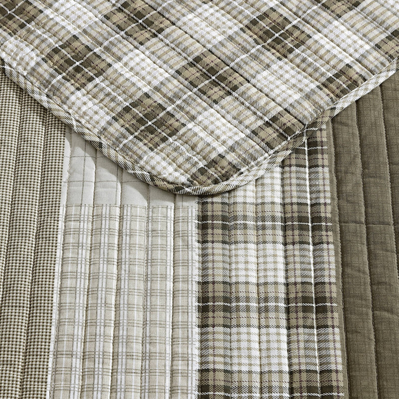 Eddie Bauer Fairview Cotton Reversible Quilt Set, Twin Quilt + 1 Standard Sham, Beige