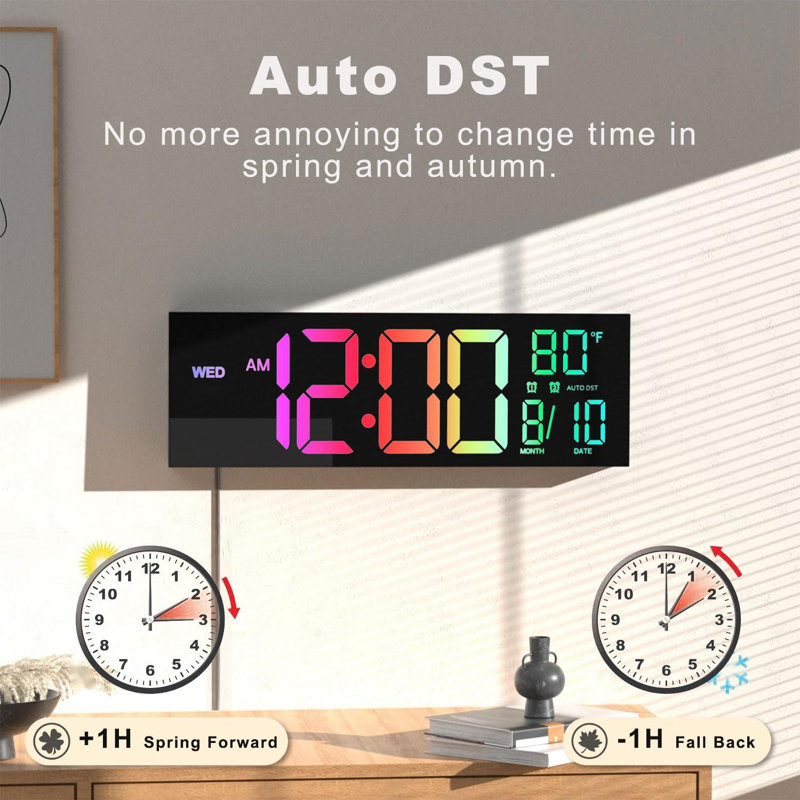 Large Digital Wall Mount Clock, Count Down Timer With Remote, Alarm, Big LED, Birthday Gift,(Black)