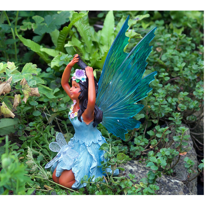 Arev Fairies Weather Resistant Plastic Garden Statue, Blue/Brown