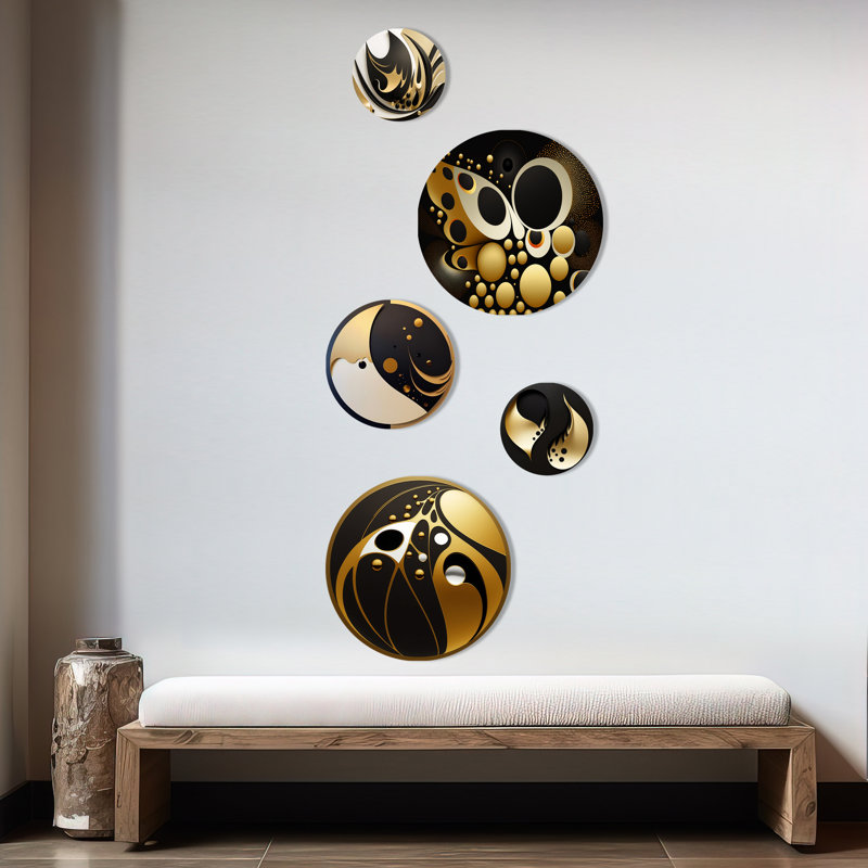 Ensemble de 5 décorations murales sphères dorées et noires I