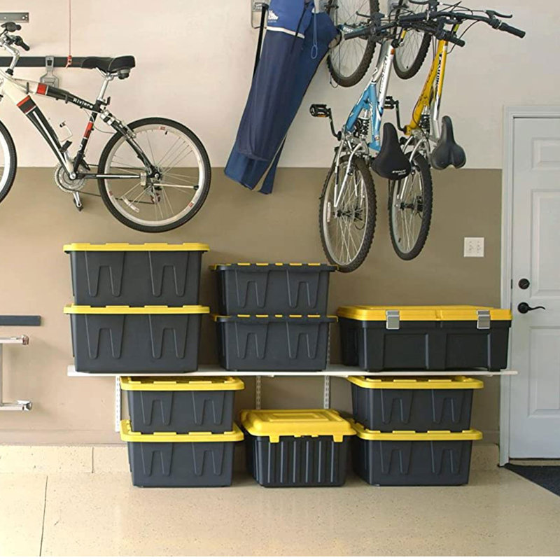 Heavy-Duty Black and Yellow Stackable Plastic Storage Bins, 27 Gallon, 2-Pack