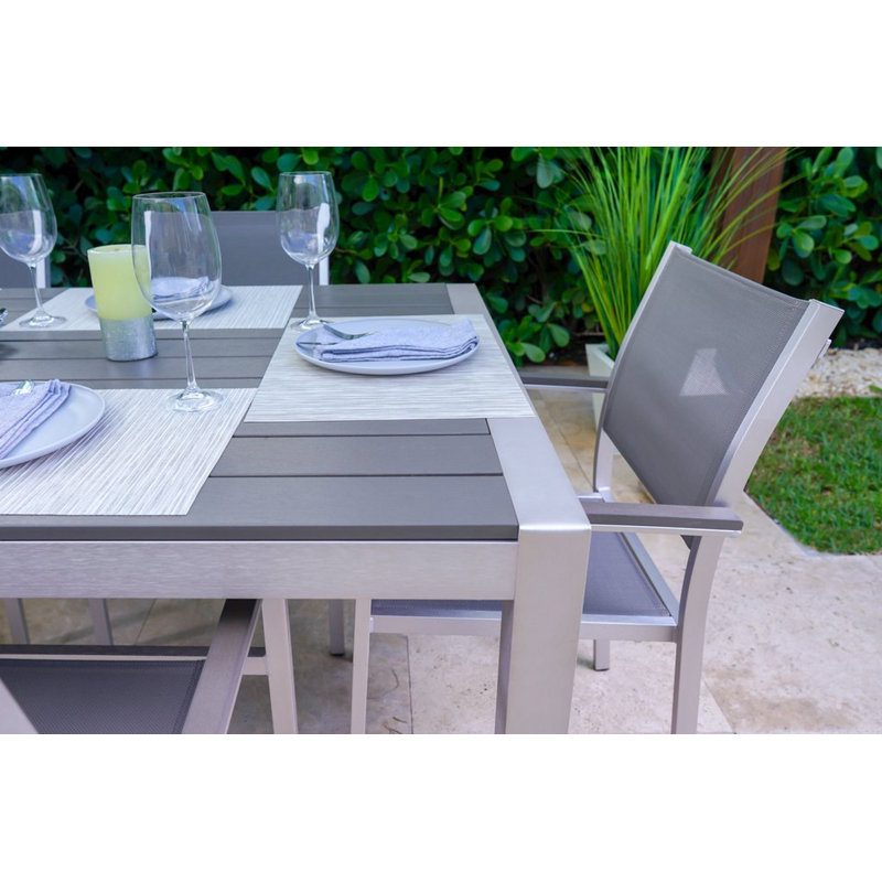 Ensemble de table de salle à manger d'extérieur en aluminium brossé 7 pièces Belvedere