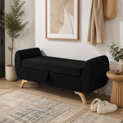 Banc rembourré en velours côtelé avec rangement 57 po