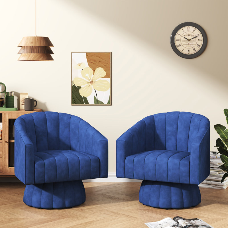 Ensemble de 2 fauteuils pivotants rembourrés surdimensionnés, Polyester bleu