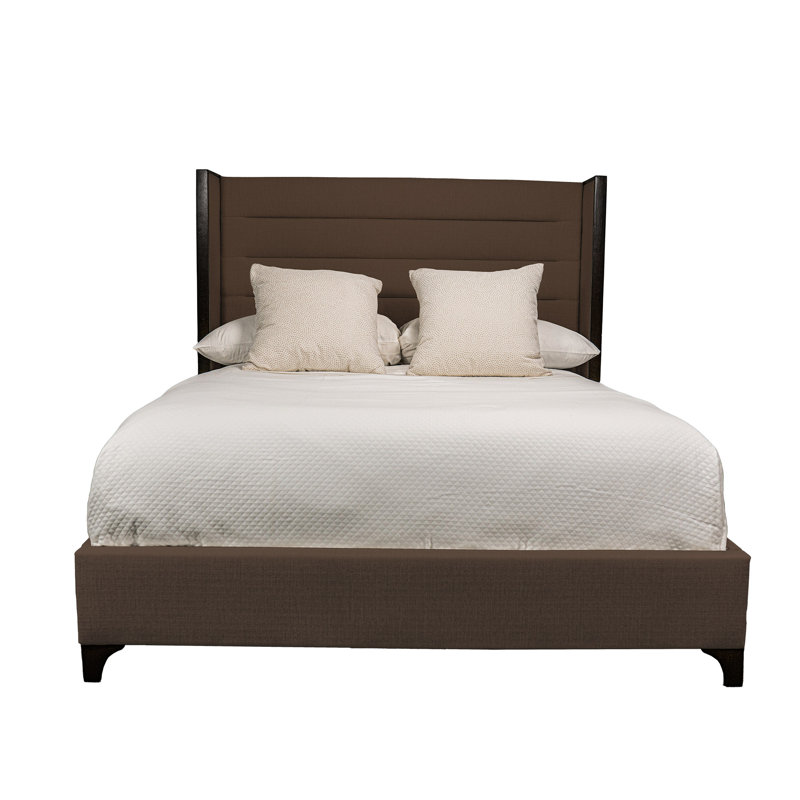 Megan Upholstered Wood Wing Channel, Brown, King