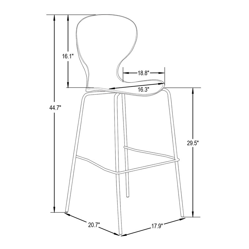 Tabouret de bar Edenfield en acrylique avec structure en acier au fini chrome (ensemble de 2), Bleu transparent