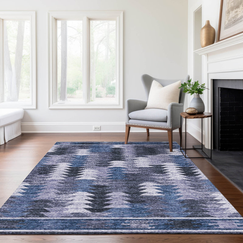 Tapis bleu intérieur / extérieur en polyester tissé à la machine Mahaney, Rectangle 9 pi x 12 pi