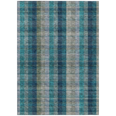 Tapis extérieur lavable à carreaux bleu marine 10 pi x 14 pi bleu sarcelle