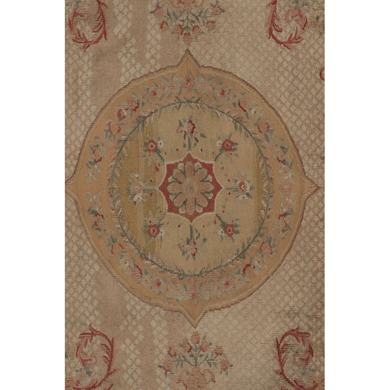 Rug & Kilim’S Aubusson Style Rug In Gold And Beige With Floral Medallion