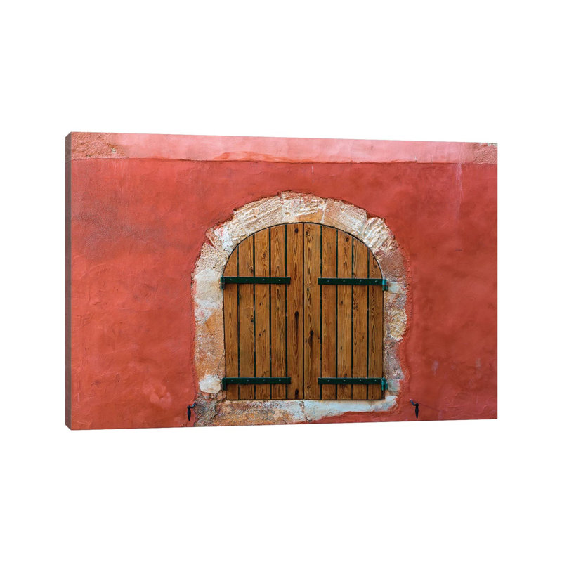 France, Provence, Roussillon. Wooden Shutters In Red Wall. by Jaynes Gallery - Wrapped Canvas Gallery-Wrapped Canvas Giclée