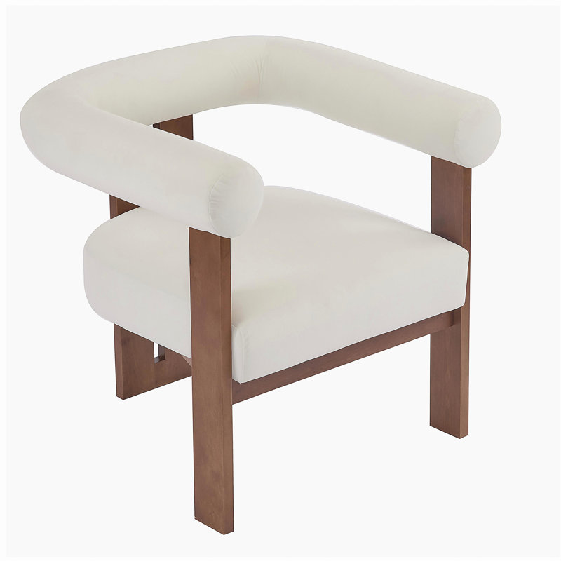 Chaise d'appoint moderne rembourrée avec accoudoirs ronds, Beige