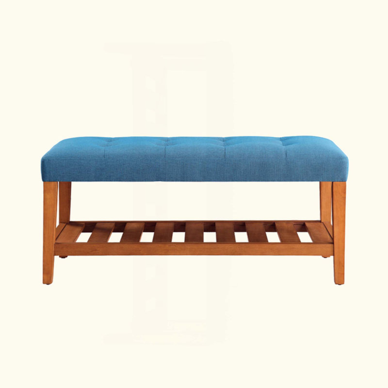 Fabric Upholstered Bench With Open Storage, Blue