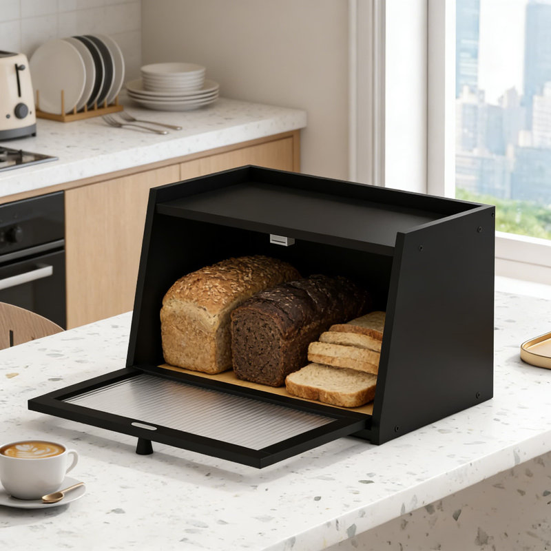 Boîte à pain en bambou avec porte en acrylique pour comptoir de cuisine, contenant à pain de grande capacité pour un accès et un nettoyage faciles