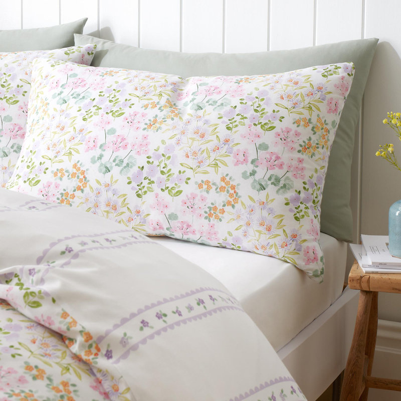 Dreams & Drapes Edith Cotton Blend Floral and Striped Duvet Cover Set with Pillowcases, Single Duvet Cover Set + 1 Pillowcase
