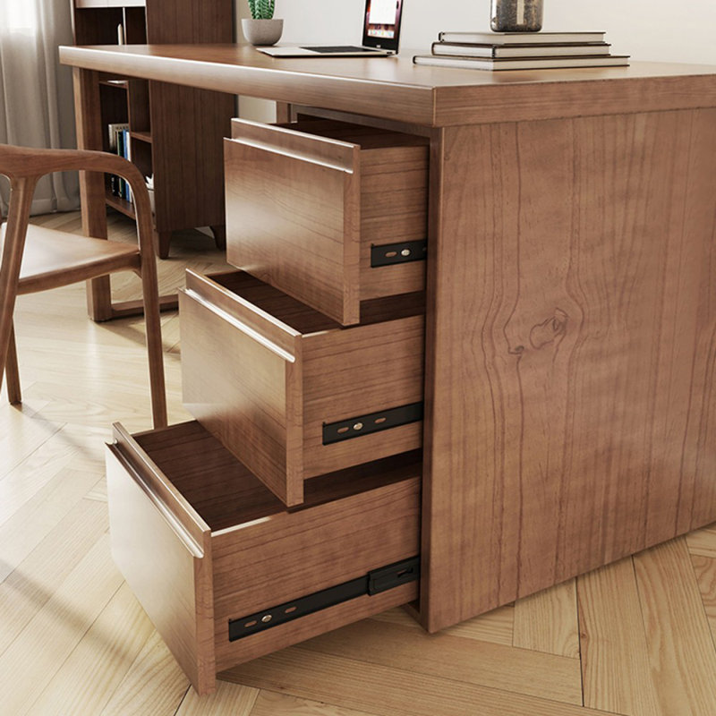 Bureau rectangulaire en bois massif à 3 tiroirs Chestnut, Retour à droite, H 29,53 po x l 62,99 po x P 27,56 po