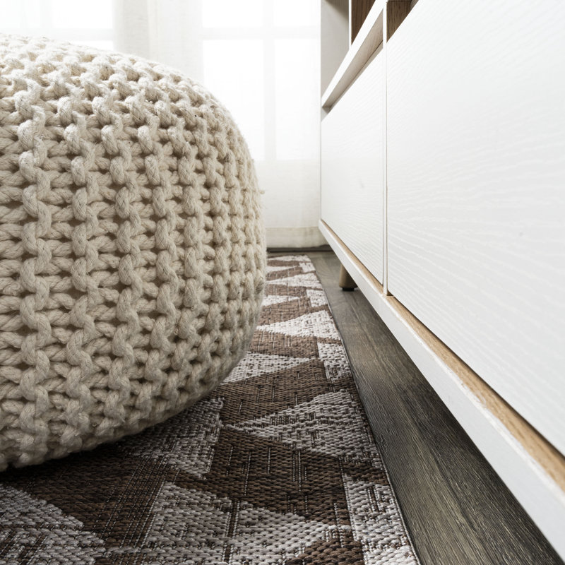 Andratx Modern Tribal Geometric Brown/Beige Indoor/Outdoor Rug, Rectangle 5'2" x 7'5"
