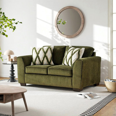 Causeuse de salon Marvella avec revêtement en chenille Mosswood et coussins décoratifs texturés