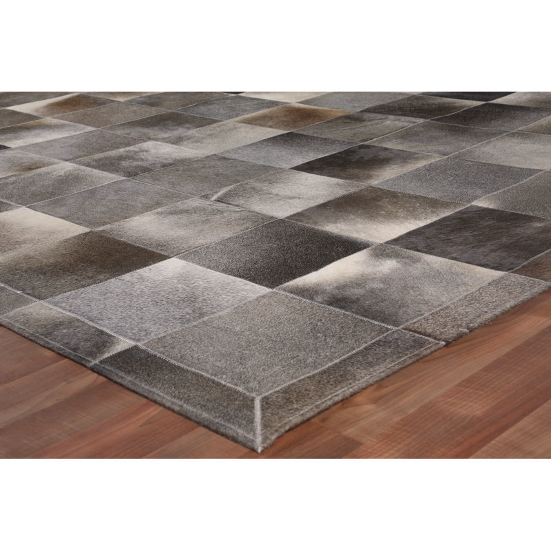 Natural Hide Hand Woven Cowhide Geometric Area Rug, Rectangle 9'6" x 13'6"