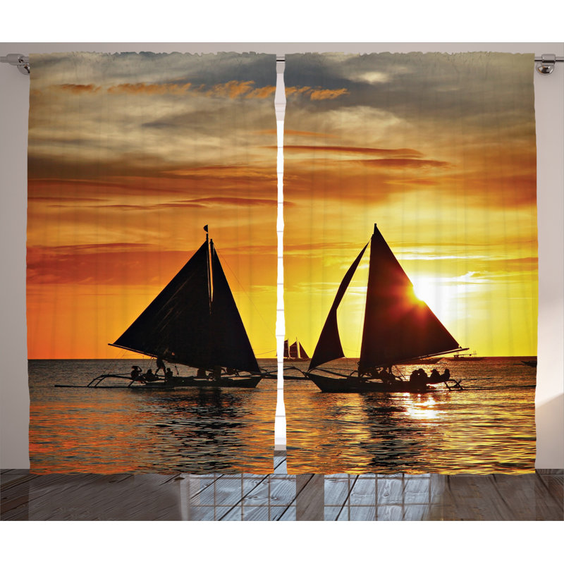 Sailing to Sunset Boracay Island 2 Piece Room Darkening Curtain Set, 140cm W x 260cm L