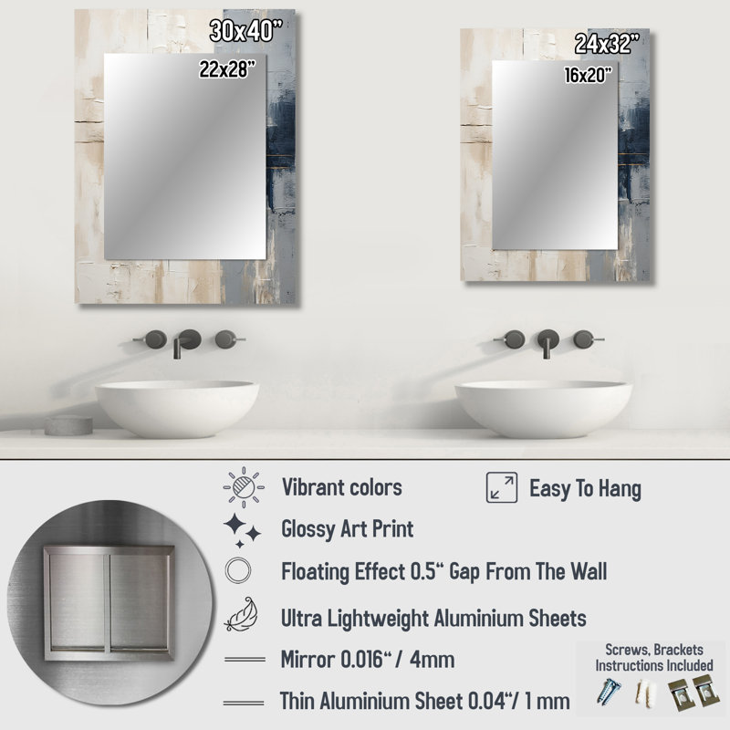 Beige And Gold Minimalism Scandinavian - Beige Traditional Wall Mirror, 32" x 24"