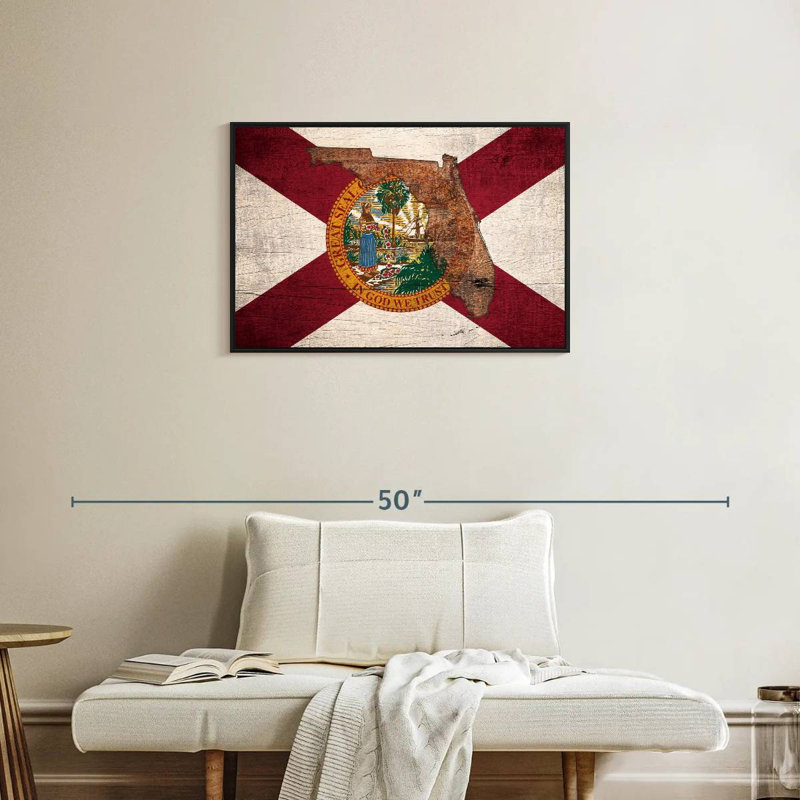 Carte d'État sur le drapeau de la Floride, Cadre flottant noir, 31 po x 21 po
