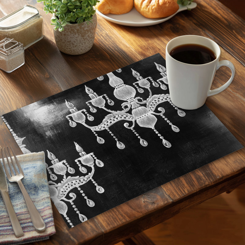 White Chandeliers Polyester Placemat - Industrial Bedroom Decor