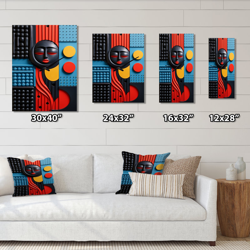 Géométrie rétro en jaune et rouge - Horloges murales géométriques modernes, Très grand