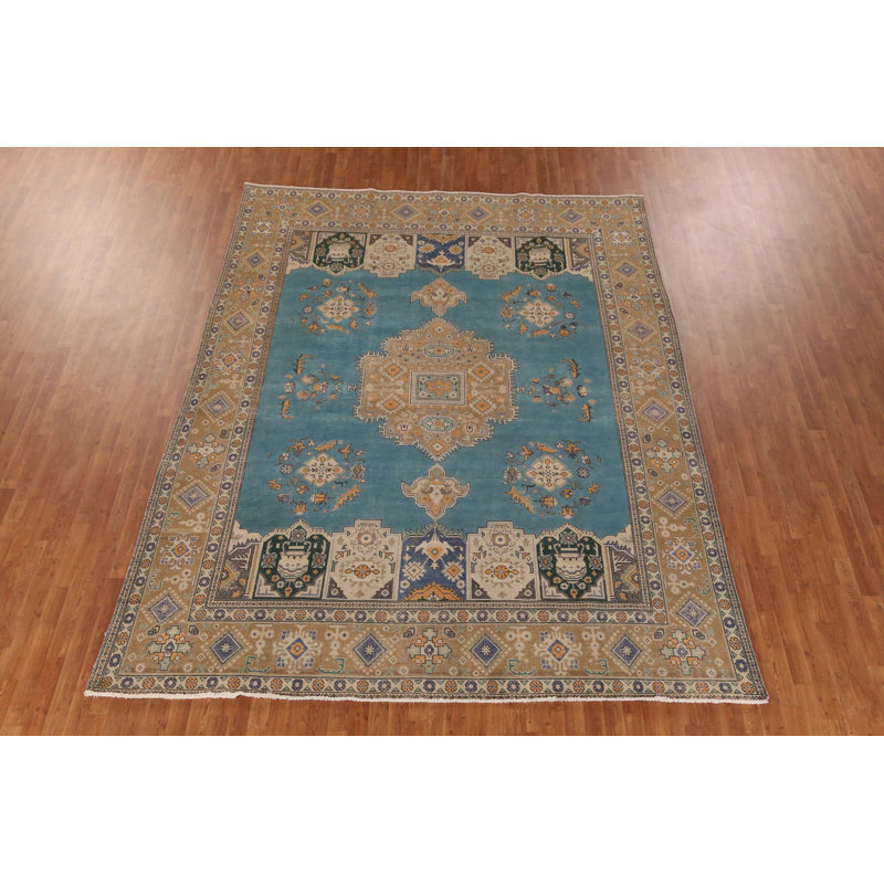 Tapis bleu géométrique 9 x 12 po