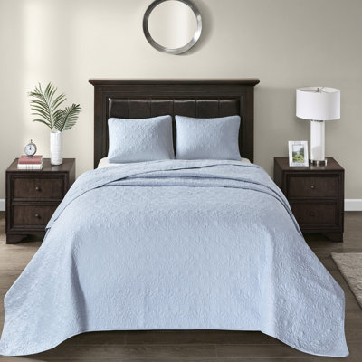 Blue Reversible Bedspread - Pattern For Beauty Oversized Optimal Drape Pre-washed Cotton Filling Softness Includes And 2 Shams Machine Washable In With A Stylish Design Superior Fit Fill