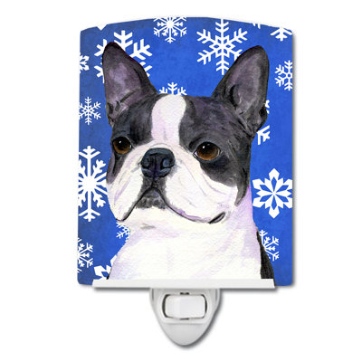 Éclairage de nuit en céramique de noël winter terriers de boston