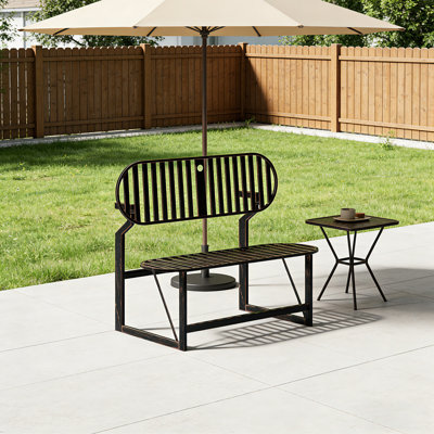 Metal Outdoor Convertible Bench, All-in-one Table Bench With Umbrella Hole by Latitude Run