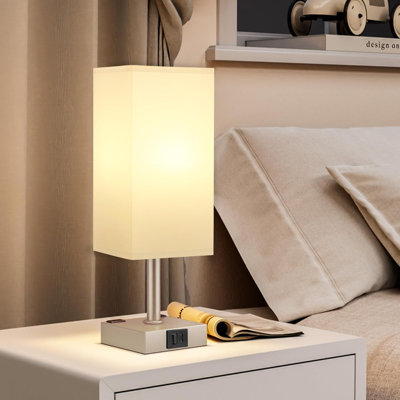 Touch Table Lamp With USB A + Type C Charging Ports, Dual AC Outlets, E26 LED Bulb, 3-Way Dimming, Nightstand Desk Light For Bedroom, Living Room, Office, Dorm