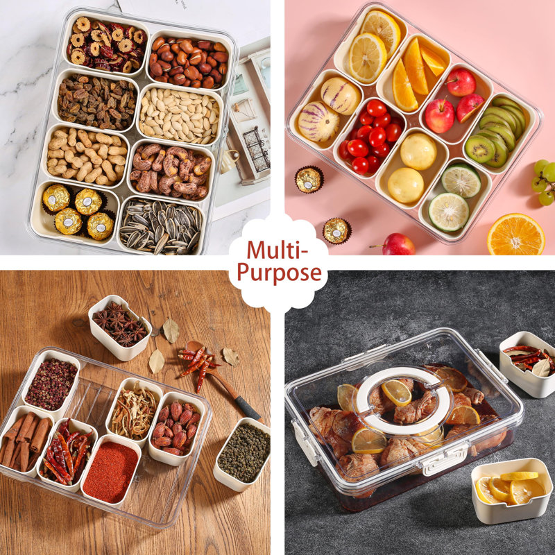 Divided Serving Tray With Lid And Handle - Snackle Box Charcuterie Container For Portable Snack Platters - Clear Organizer For Candy, Fruits, Nuts, Snacks - Perfect For Party, Entertaining