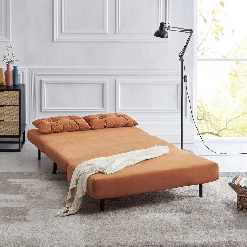 Visconti Full / Double 123cm Upholstered Futon And Mattress, Orange Velvet