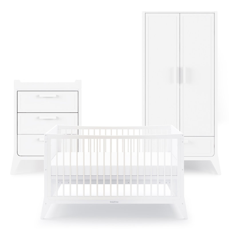 Cot Bed 3-Piece Nursery Furniture Set, White