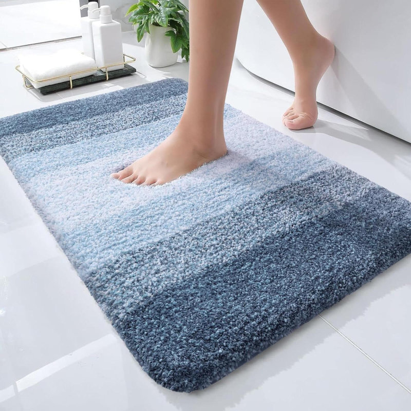 Rosley Microfiber / Microsuede Non-Slip Bath Rug, Navy Blue