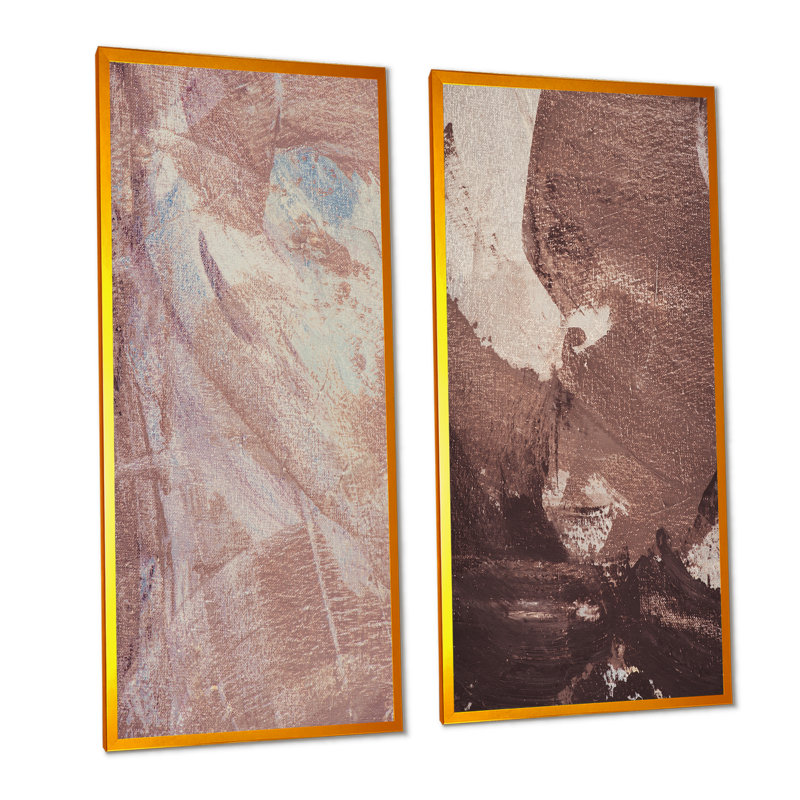 «Brown Abstract Paint Strokes», ensemble de 2 peintures sur toiles, H 20 po x l 24 po x P 1 po, Cadre photo doré
