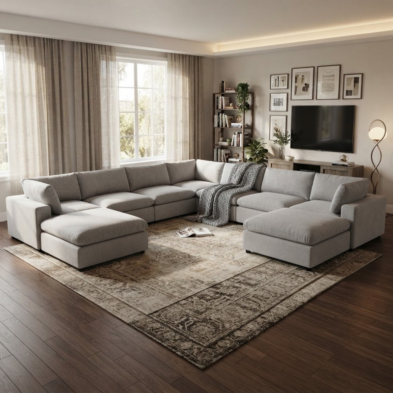 Canapé modulaire rembourré 9 pièces Nuccio, Chenille gris pâle