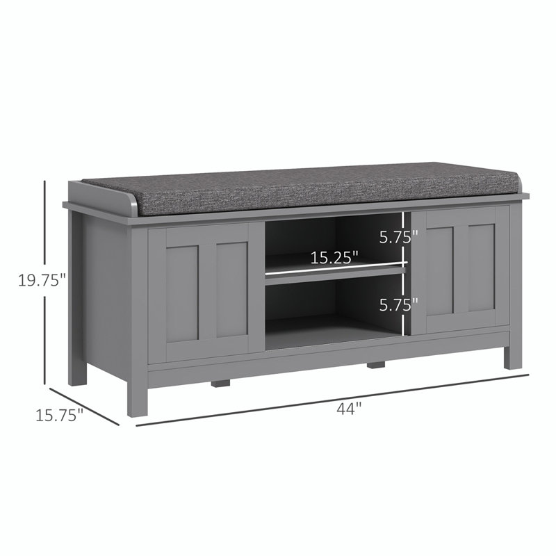 8 Pair Shoe Storage Bench with Sliding Doors, Grey